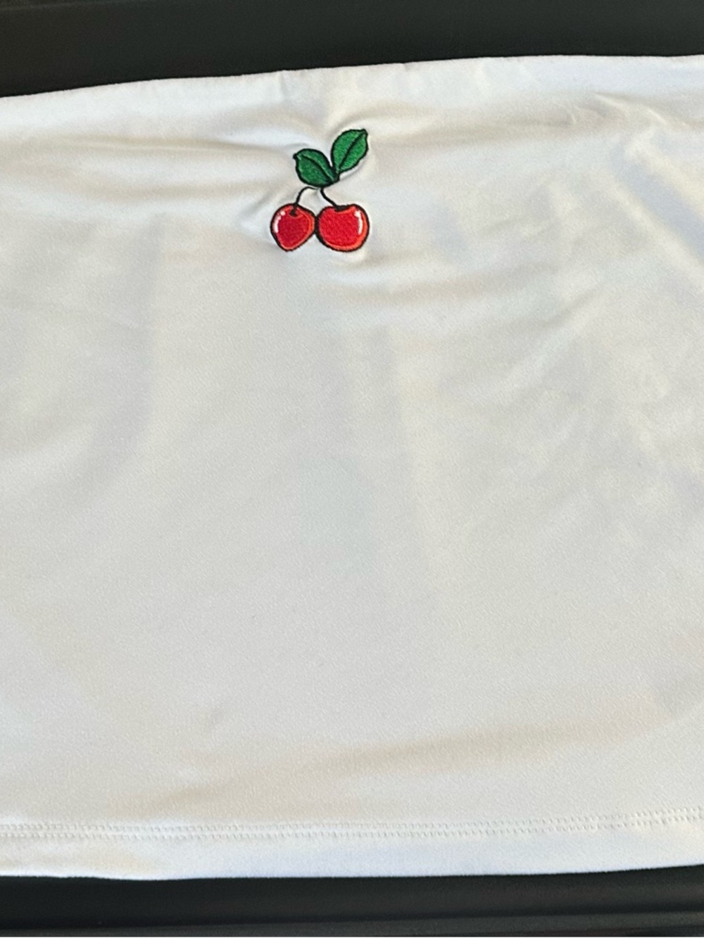 White Tube Top with Cherry Embroidered Detail